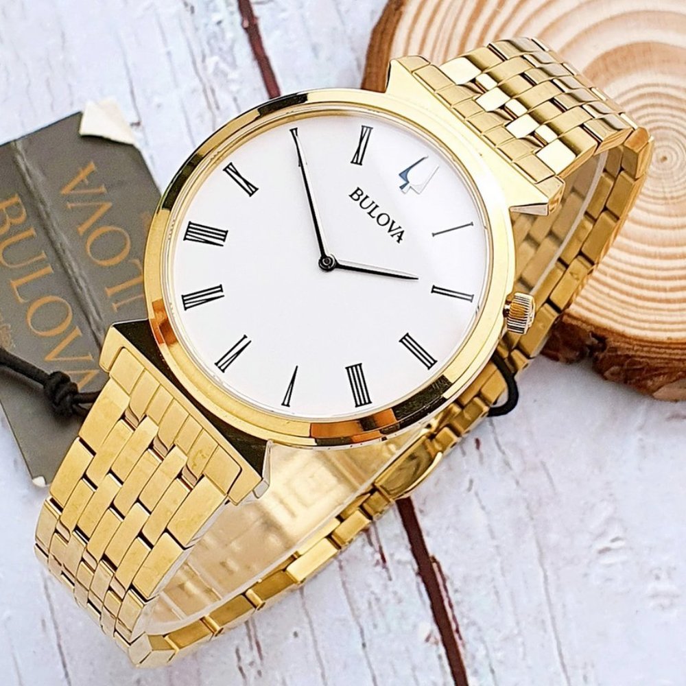 Bulova Gold Tone Men’s Dress Watch with White Dial